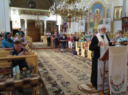 Pilgrims and locals having an Acathist service and anointing of holy oil in Shuparka (Home village of Bl. Vasyl)